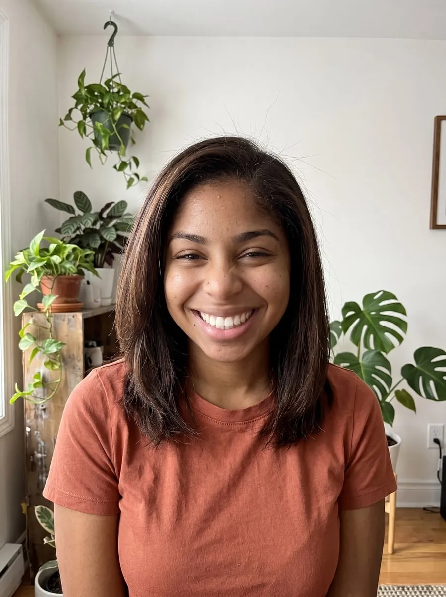 After the silk press: the same client with sleek, shiny straight hair
